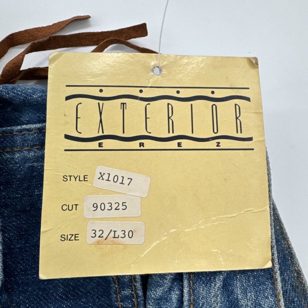 Vintage Leather Fringe Trim Jeans Mens 32x30 Blue Denim Tapered High Waist NWT - Picture 4 of 9